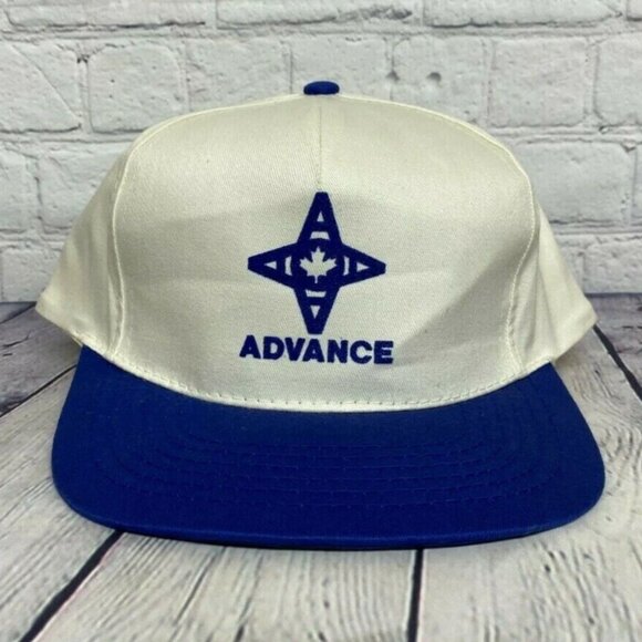 Vintage Hat Cap Snapback Cream White Blue Advance Canada 100% Cotton Item# 2 - Picture 1 of 7